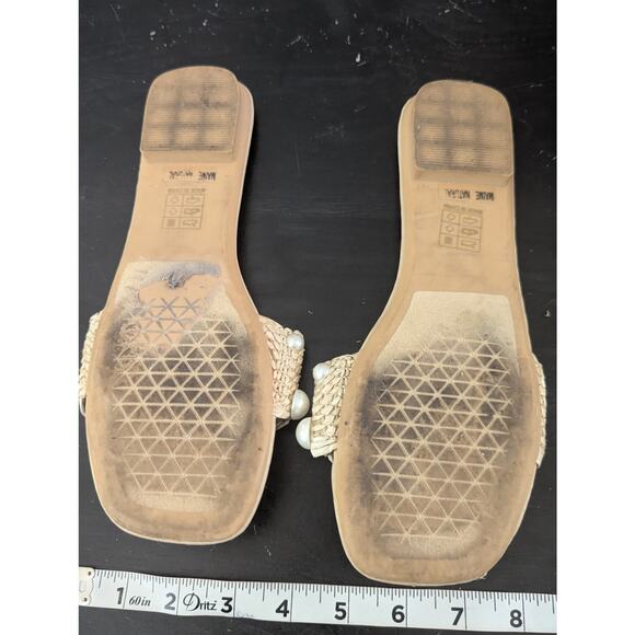 Pretty ratan & pearl studded slide sandals by Vici worn only a few times size 8 - Picture 5 of 6